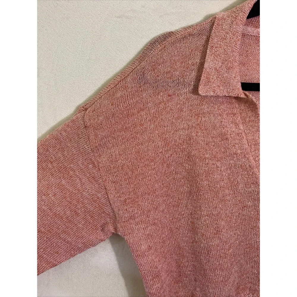 Parker NY Sweater Size Medium Knit Peach Pink Linen Pullover Marled Knit Coastal